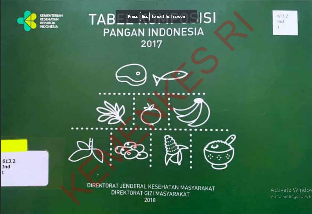 Cover Tabel komposisi pangan indonesia 2017 / Ir. Doddy Izwardy, MA