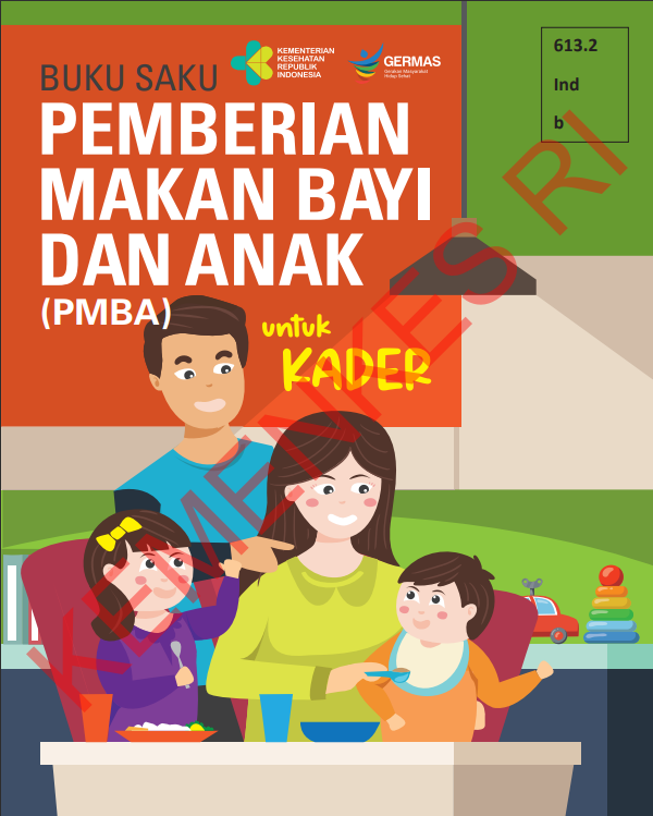 Cover Buku Saku Pemberian Makan Bayi dan Anak (PMBA) :  untuk Kader / Direktorat Jenderal Kesehatan Masyarakat