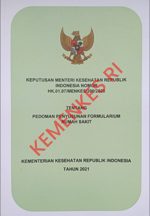 Cover Keputusan Menteri Kesehatan Republik Indonesia Nomor 200 2020 :  Pedoman Penyusunan Formularium Rumah Sakit / Kementerian Kesehatan Republik Indonesia