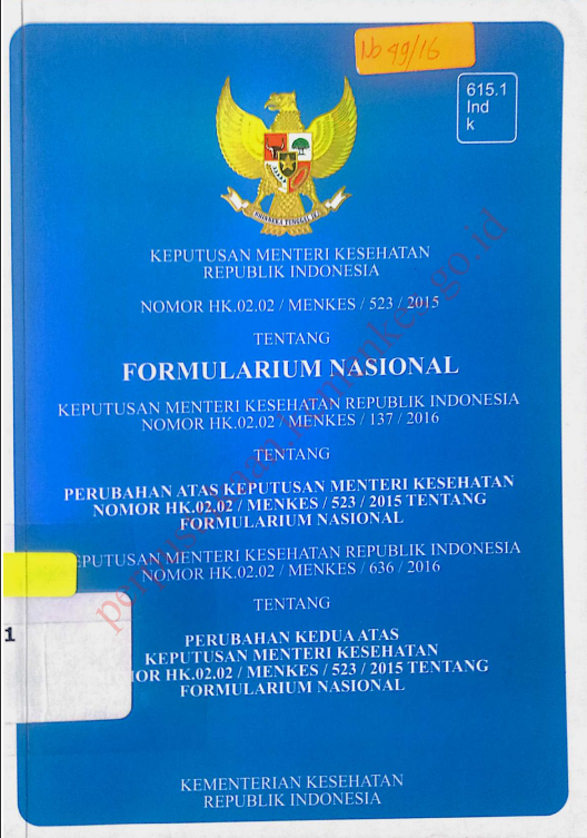 Cover Keputusan Menteri kesehatan RI tentang Formularium Nasional / Keputusan menteri kesehatan RI tentang Formularium Nasional
