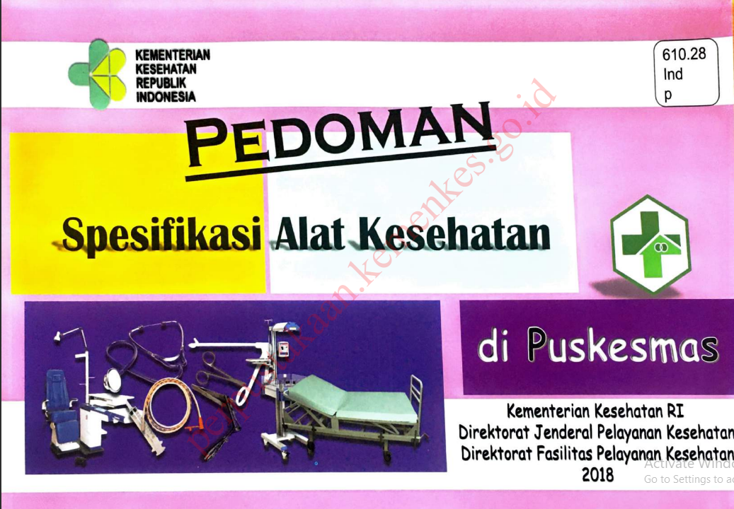 Cover pedoman spesifikasi alat kesehatan di puskesmas / Direktorat Jenderal Pelayanan Kesehatan