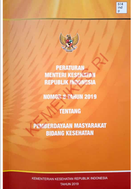 Cover peraturan menteri republik Indonesia nomor 8 tahun 2019 :  Tentang Pemberdayaan Masyarakat Bidang kesehatan / Direktorat Jenderal Kesehatan Masyarakat