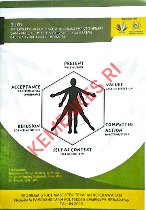 Cover BUKU INTERVENSI ACCEPTANCE AND COMMITMENT THERAPY DAN RANGE OF MOTION EXERCISE PADA PASIEN PASCA STROKE NON HEMORAGIK / Politeknik Kesehatan Kementerian Kesehatan Semarang