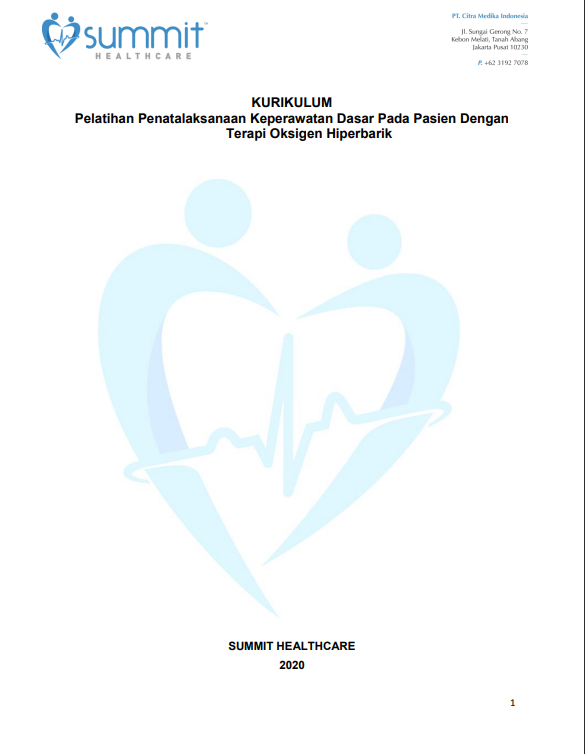 Cover Kurikulum Pelatihan :  Penatalaksanaan Keperawatan Dasar pada Pasien dengan Metode Hiperbarik / SUMMIT HEALTHCARE