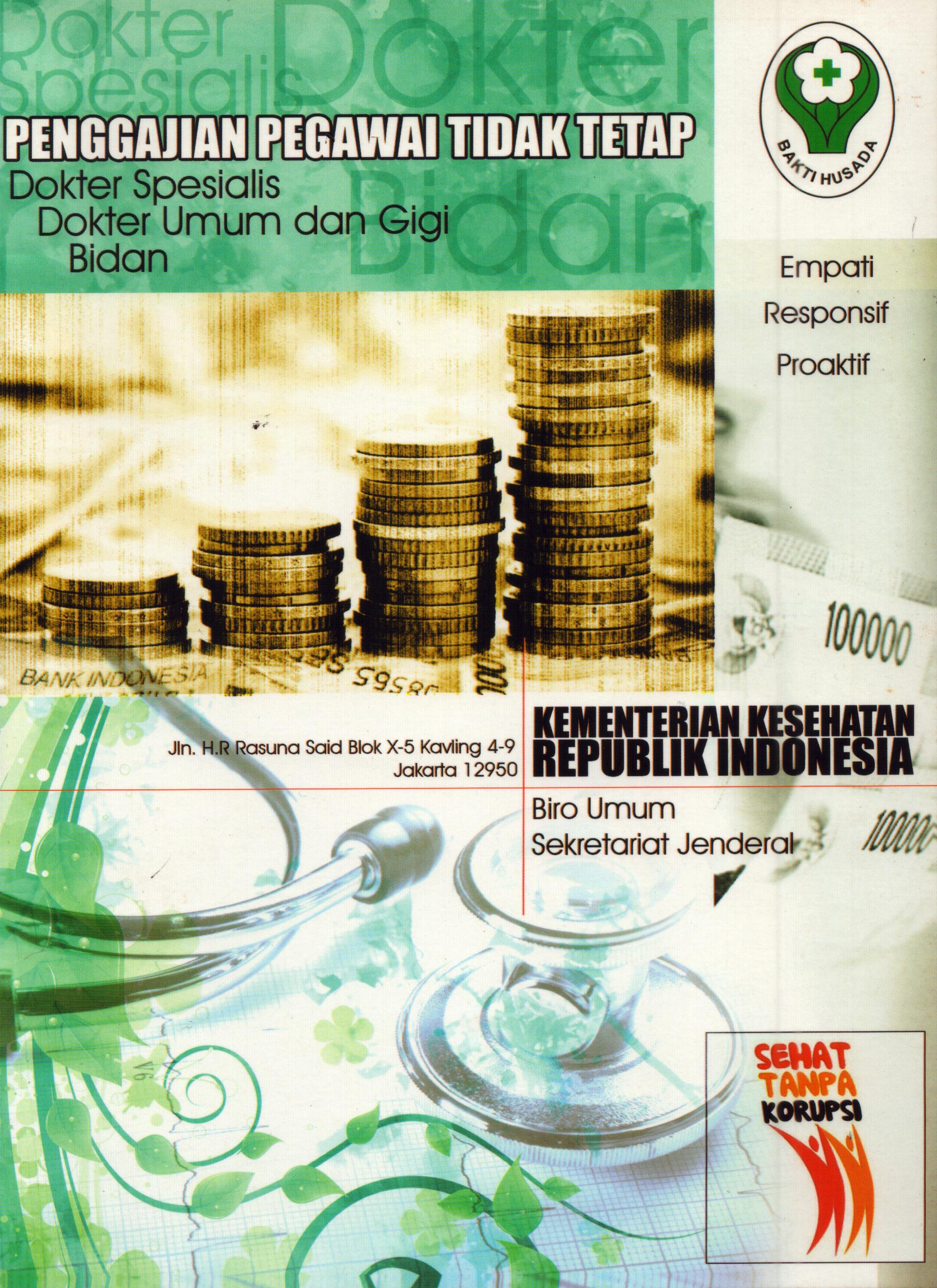 Cover Pedoman Penggajian Pegawai Tidak Tetap (Dokter spesialis, dokter umum da gigi serta Bidan) / Sekretariat Jenderal
