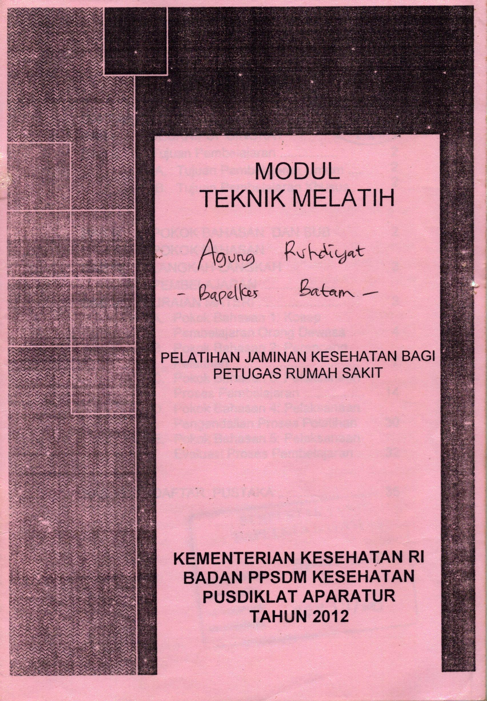 Cover Modul Teknik Melatih / Pusat Pendidikan dan Pelatihan Tenaga Kesehatan
