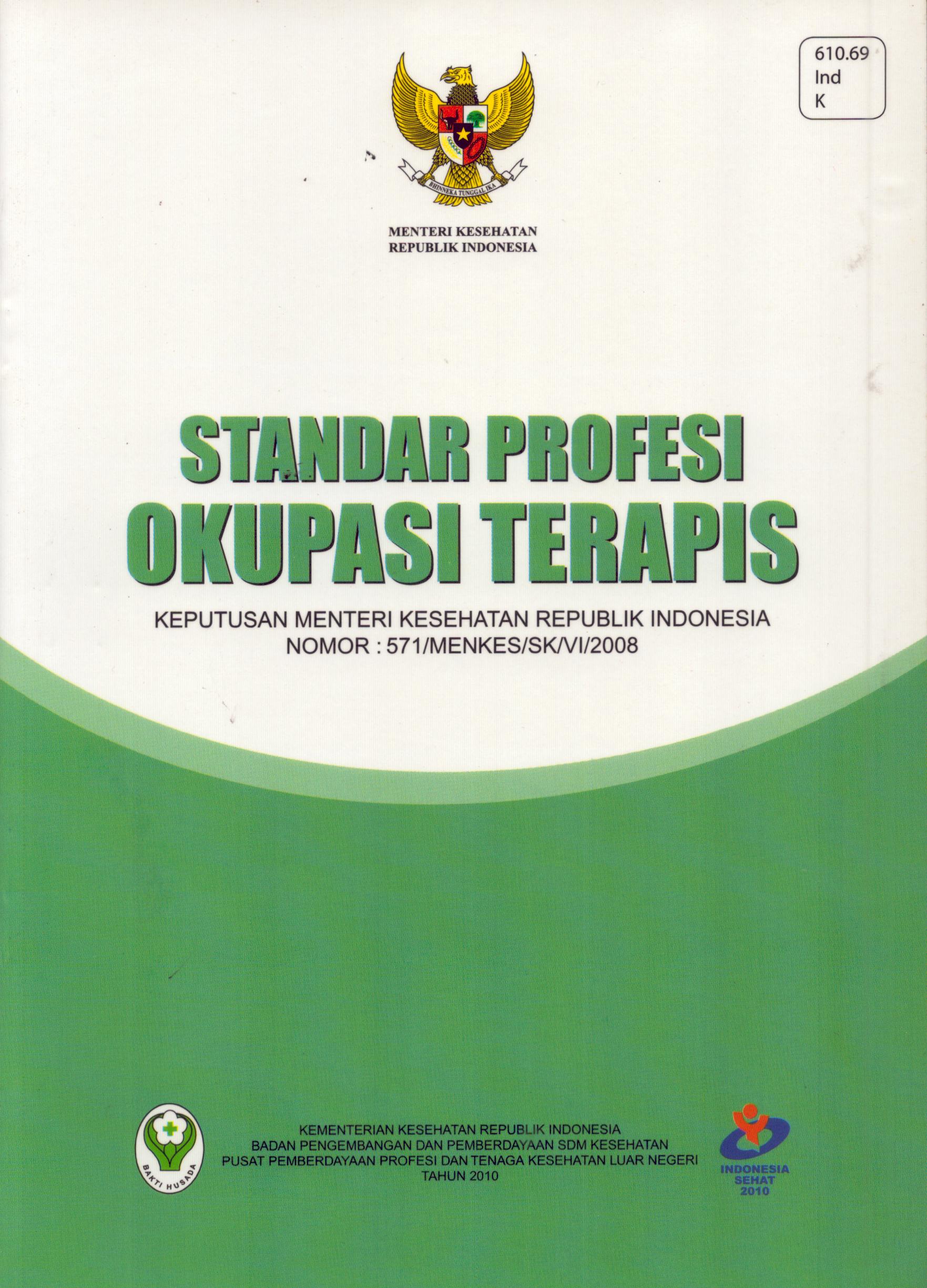 Cover Standar Profesi Okupasi Terapis / Kementerian Kesehatan Republik Indonesia