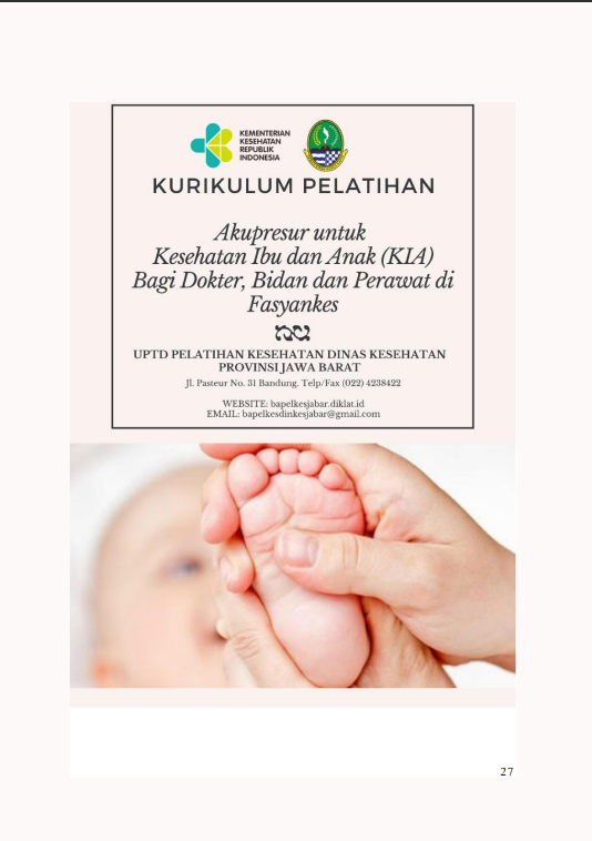 Cover Akupresur bagi Kesehatan Ibu dan Anak (KIA) bagi Dokter, Bidan dan Perawat di Fasyankes / Dinas kesehatan Provinsi Jawa Barat