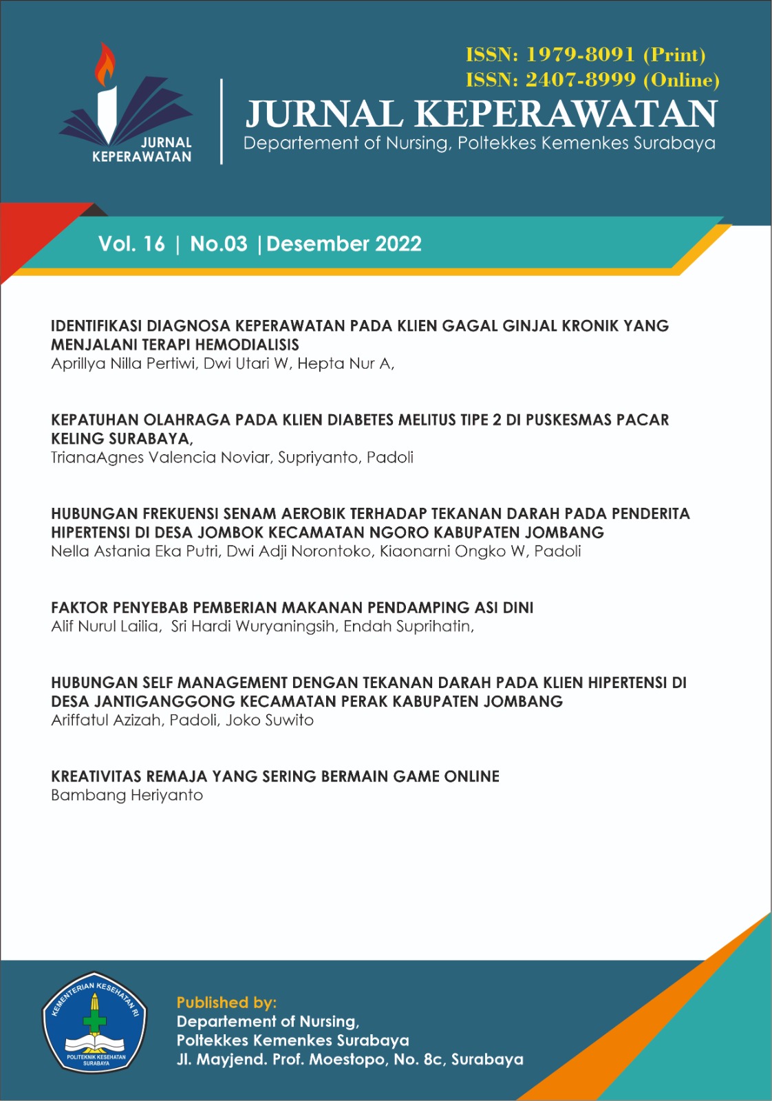 Cover Jurnal Keperawatan / Politeknik Kesehatan Kementerian Kesehatan Surabaya