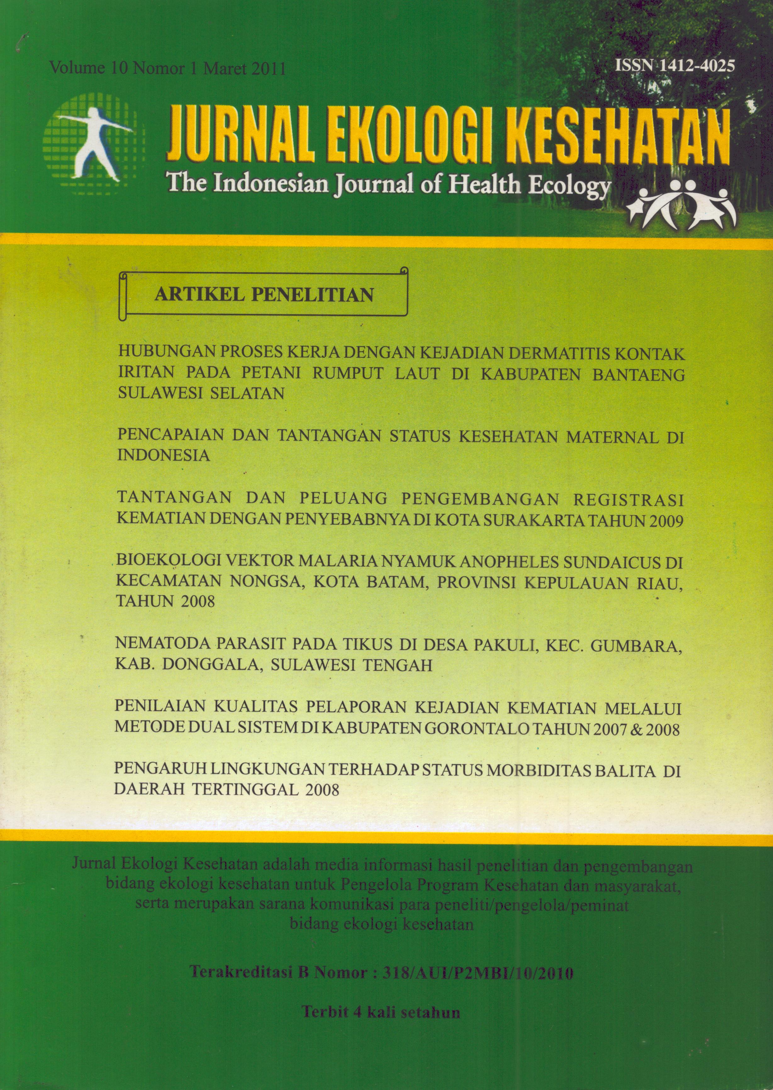 Cover Ekologi Kesehatan 10 / Pusat Penelitian dan Pengembangan Ekologi dan Status Kesehatan