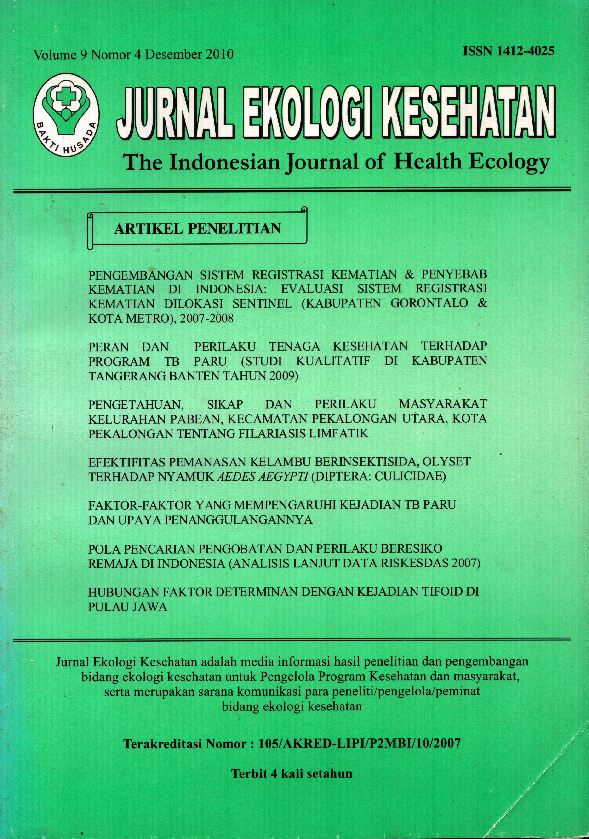 Cover Jurnal Ekologi Kesehatan 9 / Badan Penelitian dan Pengembangan Kesehatan