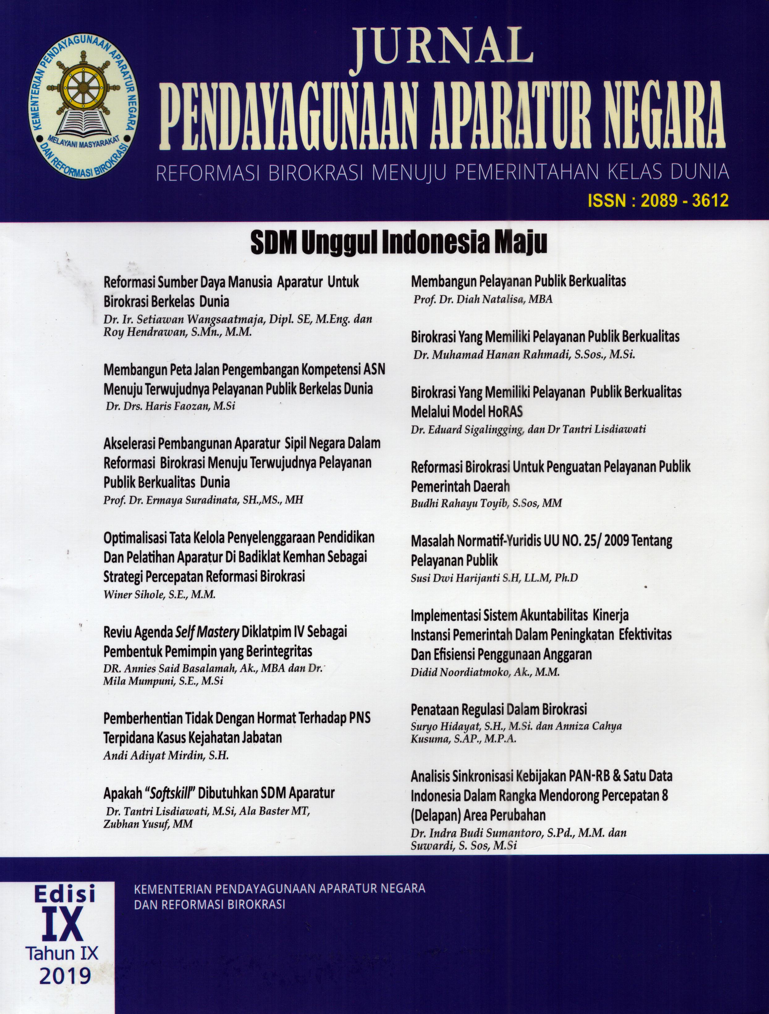 Cover Jurnal Pendayagunaan Aparatur Negara / Sekretaris Kementerian Pendayagunaan Aparatur Negara dan Reformasi Birokrasi