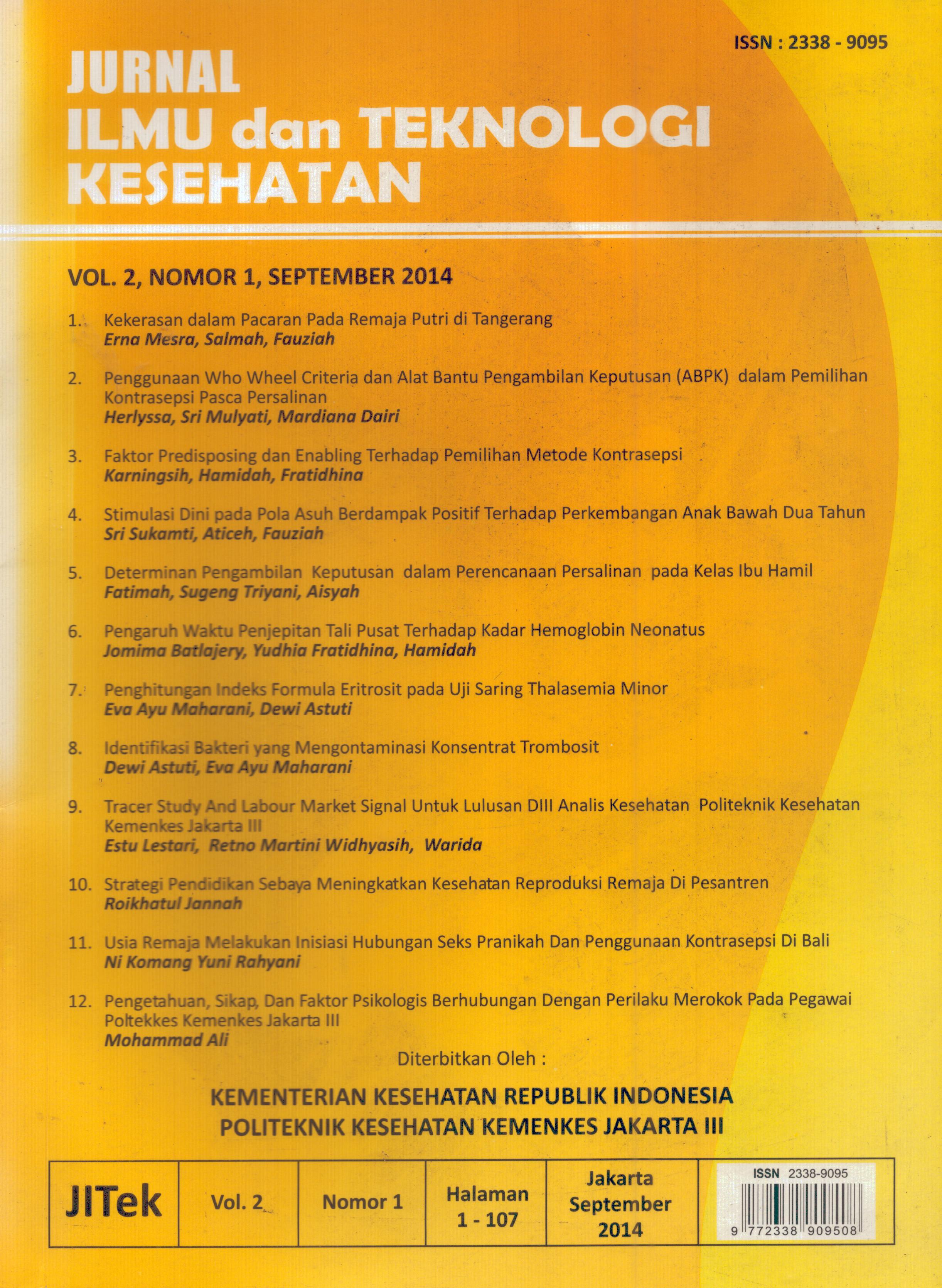 Cover Jurnal lmu dan Teknologi Kesehatan / Politeknik Kesehatan Kementerian Kesehatan Jakarta III