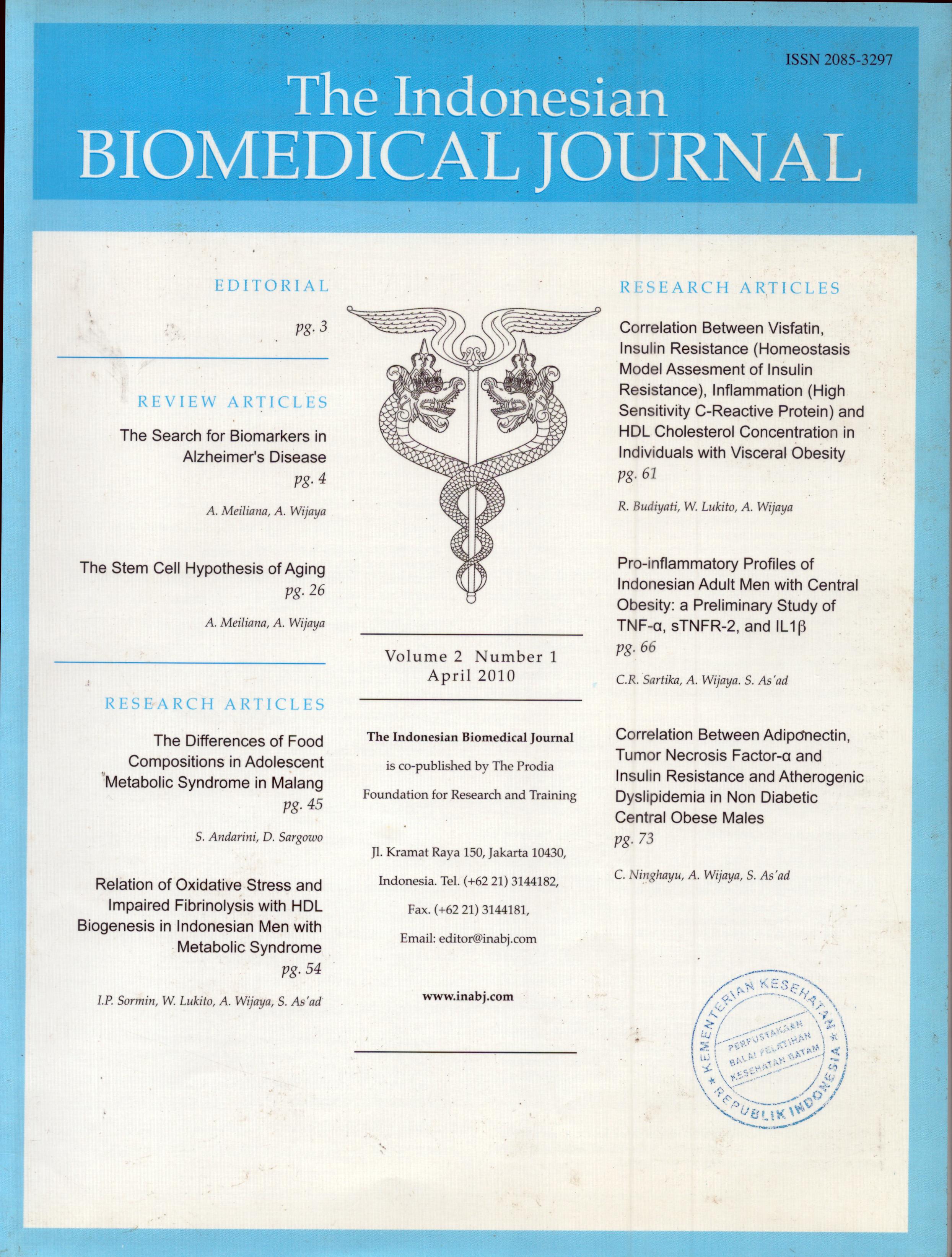 Cover Biomedical Journal / Indonesian Biomedical Journal