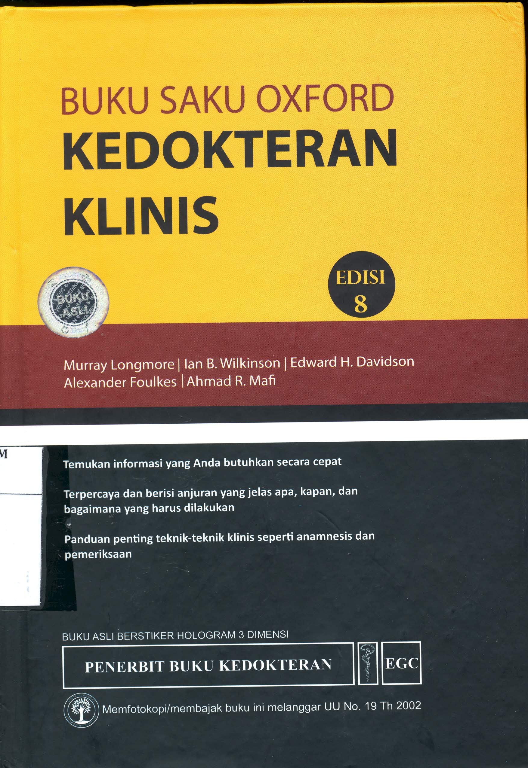 Cover Buku Saku Oxford :  Kedokteran Klinis / Murray Longmore