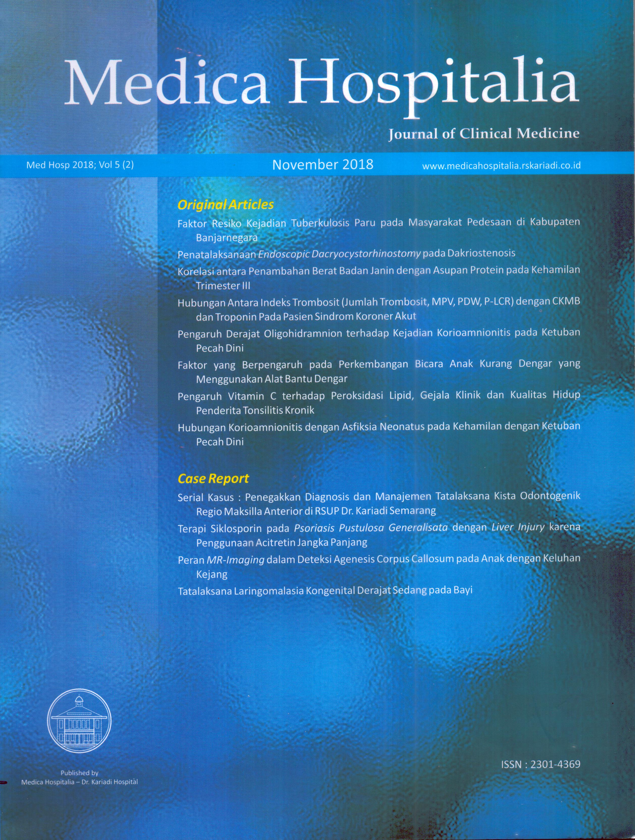 Cover Medica Hospitalia Journal of Clinical Medicine Vol 5 (2) :  Journal / Dr.dr. Erwinanto, Sp.Rad
