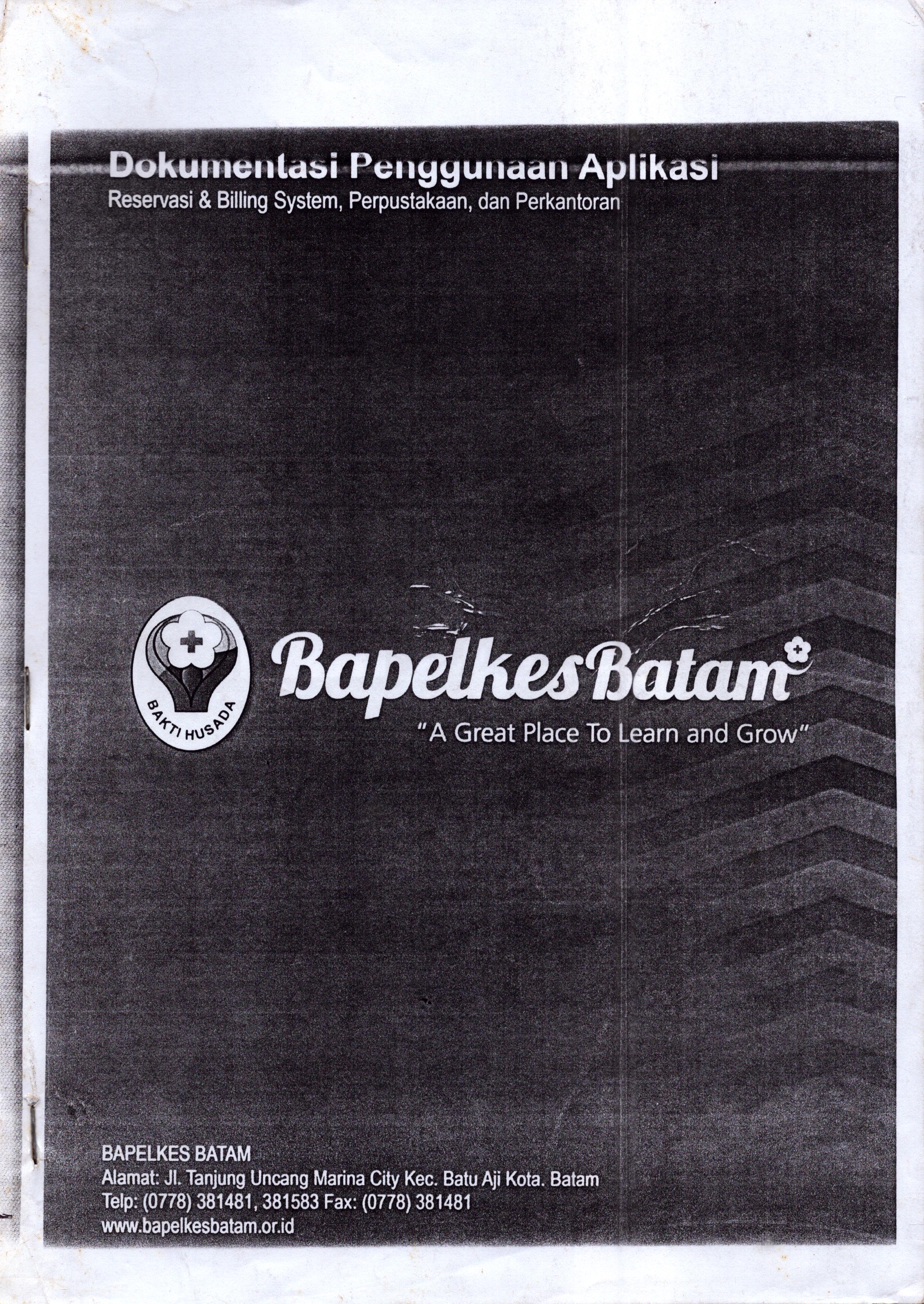 Cover Dokumentasi Penggunaan Aplikasi / Balai Pelatihan Kesehatan Batam