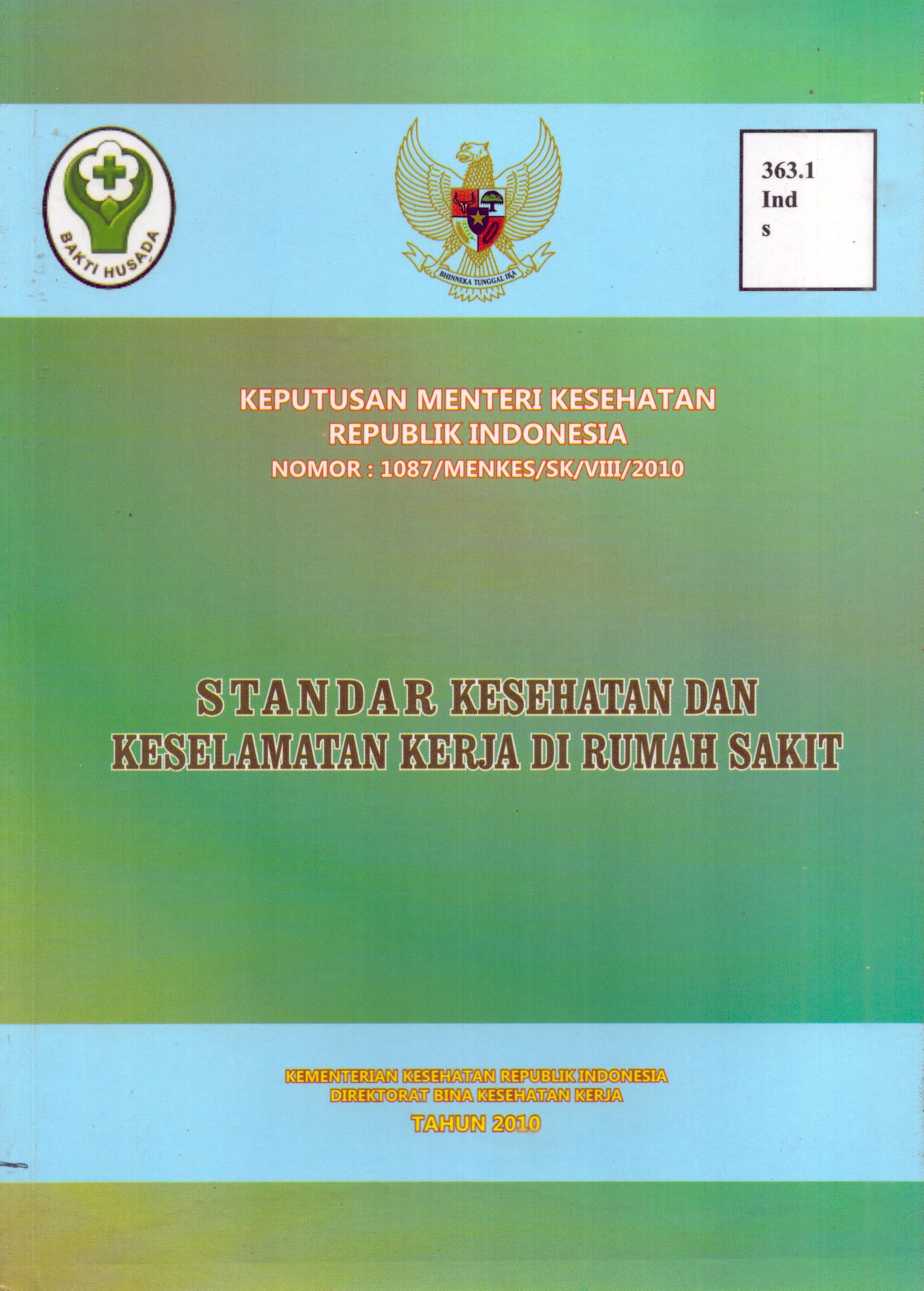 Cover Standar Kesehatan dan Keselamatan Kerja Di Rumah Sakit / Direktorat Jenderal Bina Kesehatan Masyarakat