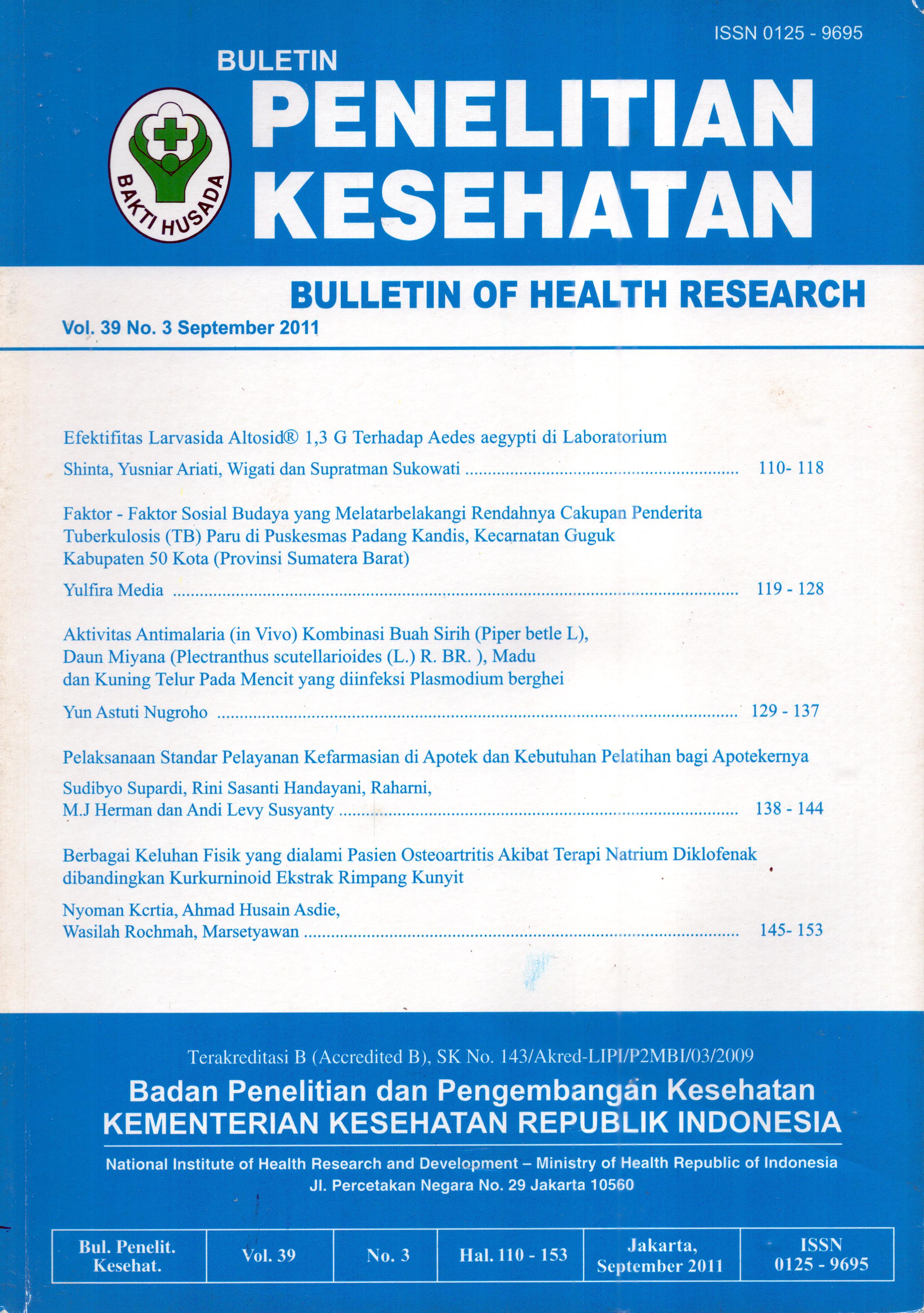 Cover Buletin Penelitian Kesehatan Vol. 39 / Sekretaris Badan Penelitian dan Pengembangan Kesehatan